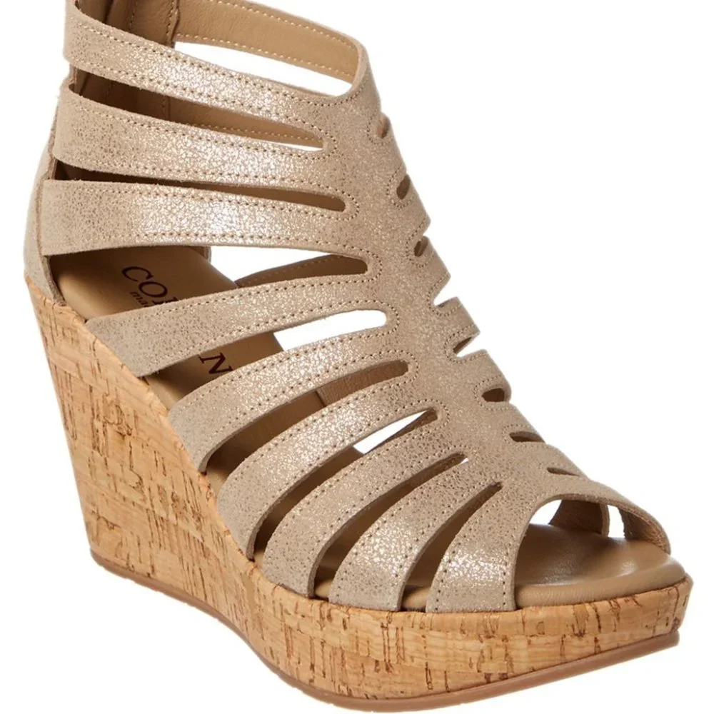 CORDANI Italy New Caged Wedge Sandal Strappy Gladiator Cork Platform Leather 40